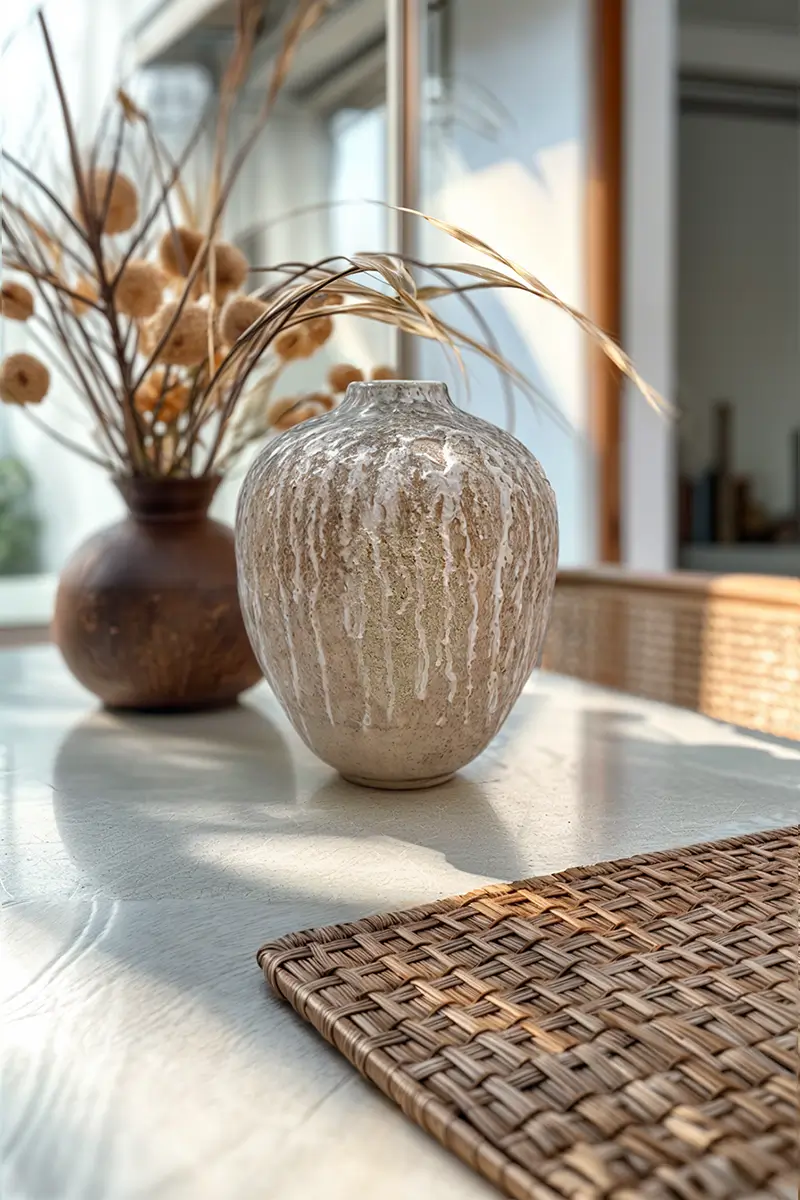 Close-up of a handmade Herano vase on the table