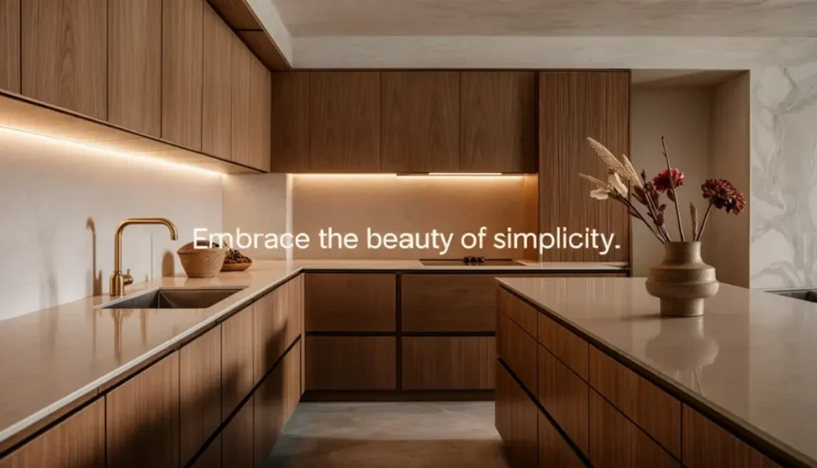 Warm minimalist kitchen with creating texture and warmth.