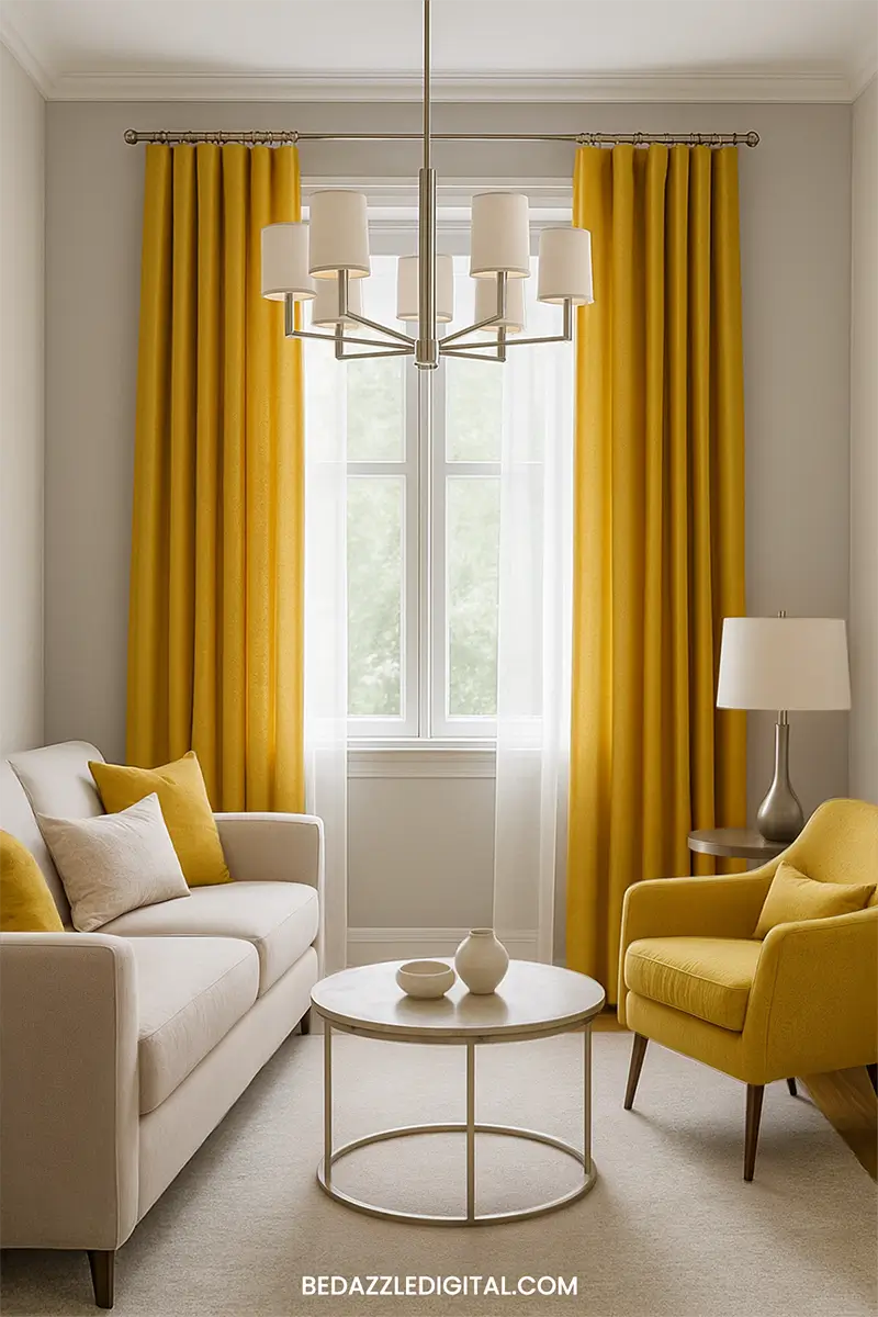Luxurious corner featuring amethyst purple velvet chair with gold accent tables, geometric gold light fixture, gallery wall, and jewel tone interior design elements